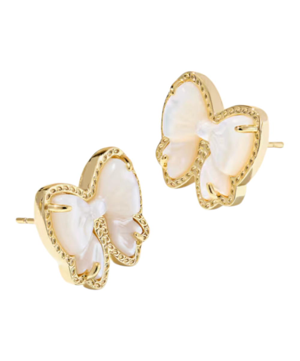 Kendra Scott Haley Bow Stud Earrings White Mother of Pearl Gold - New